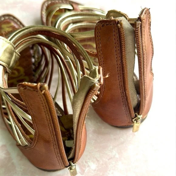 Sam Edelman Kamille Gladiator Strappy Gold and Tan Sandals Sz 8 Women's - Picture 7 of 12